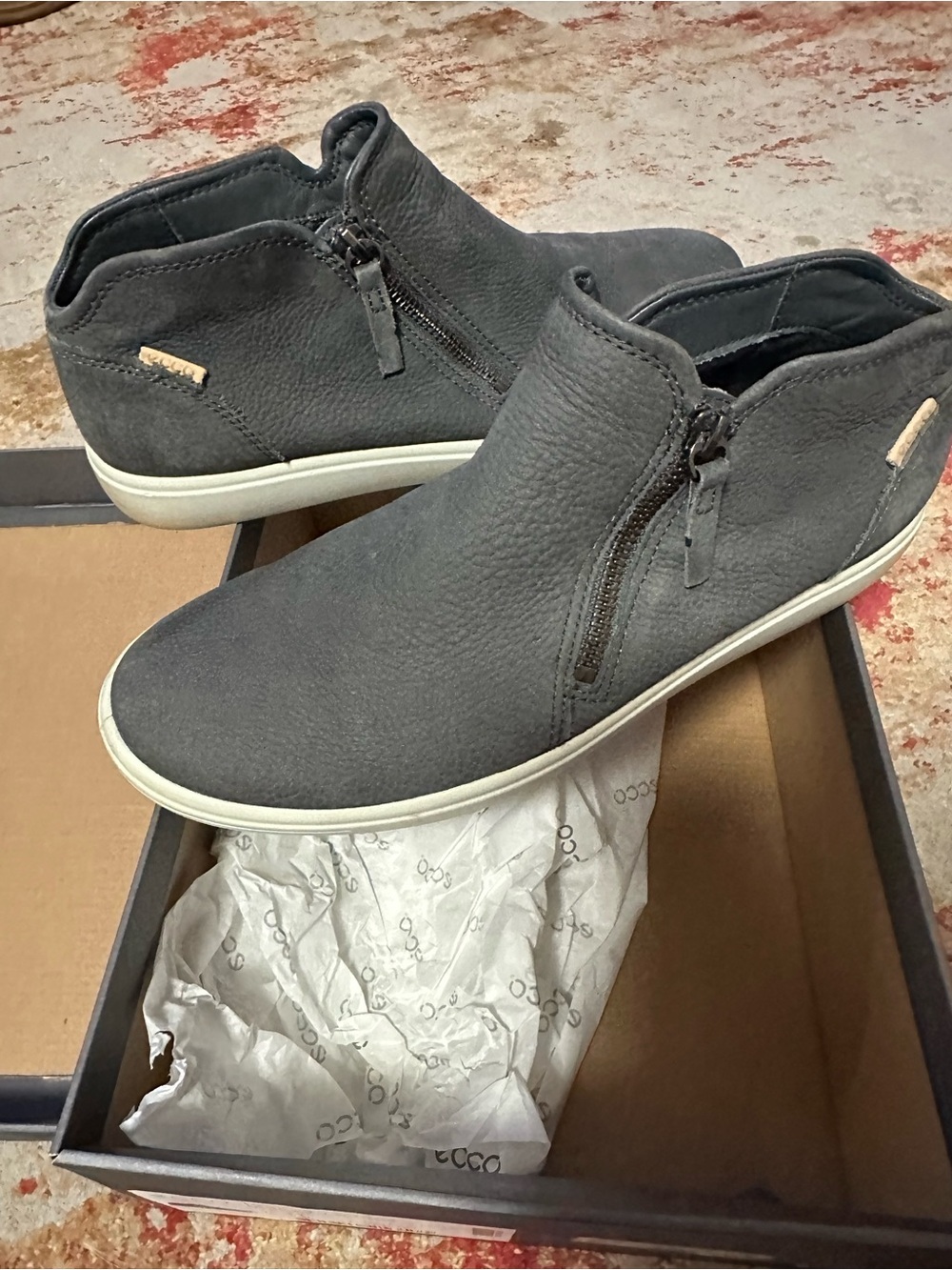 ECCO Woman’s Casual Zip-Top Sneaker Boot in Dark Gray
